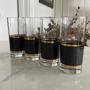 VINTAGE Hi Ball Glasses with Gold and Black Stripes